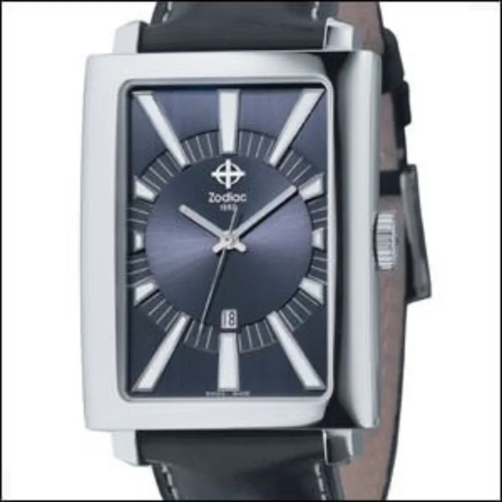 Rare Zodiac Tank Men's Watch ZO3401 Classic Line Black Dial Swiss Made Sunbeam